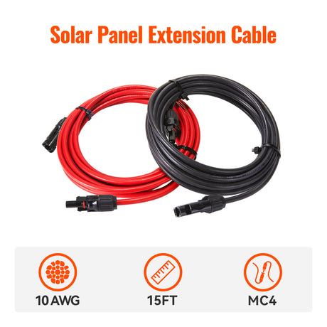 10 Gauge Solar Panel Extension Cable with Male and Female Solar Connector Ends | Pair of 10AWG Red and Black Extension Wire with Connectors on Both Ends | Choose Cable Length: 10ft, 15ft, 20ft, 30ft, 50ft, 75ft, 100ft - RICH SOLAR