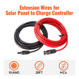 10 Gauge Extension Cable to Connect Solar Panel to Charge Controller | Pair of 10AWG Red and Black Extension Wires for Solar Panel to Charge Controller | Choose Cable Length: 10ft, 20ft, 30ft - RICH SOLAR