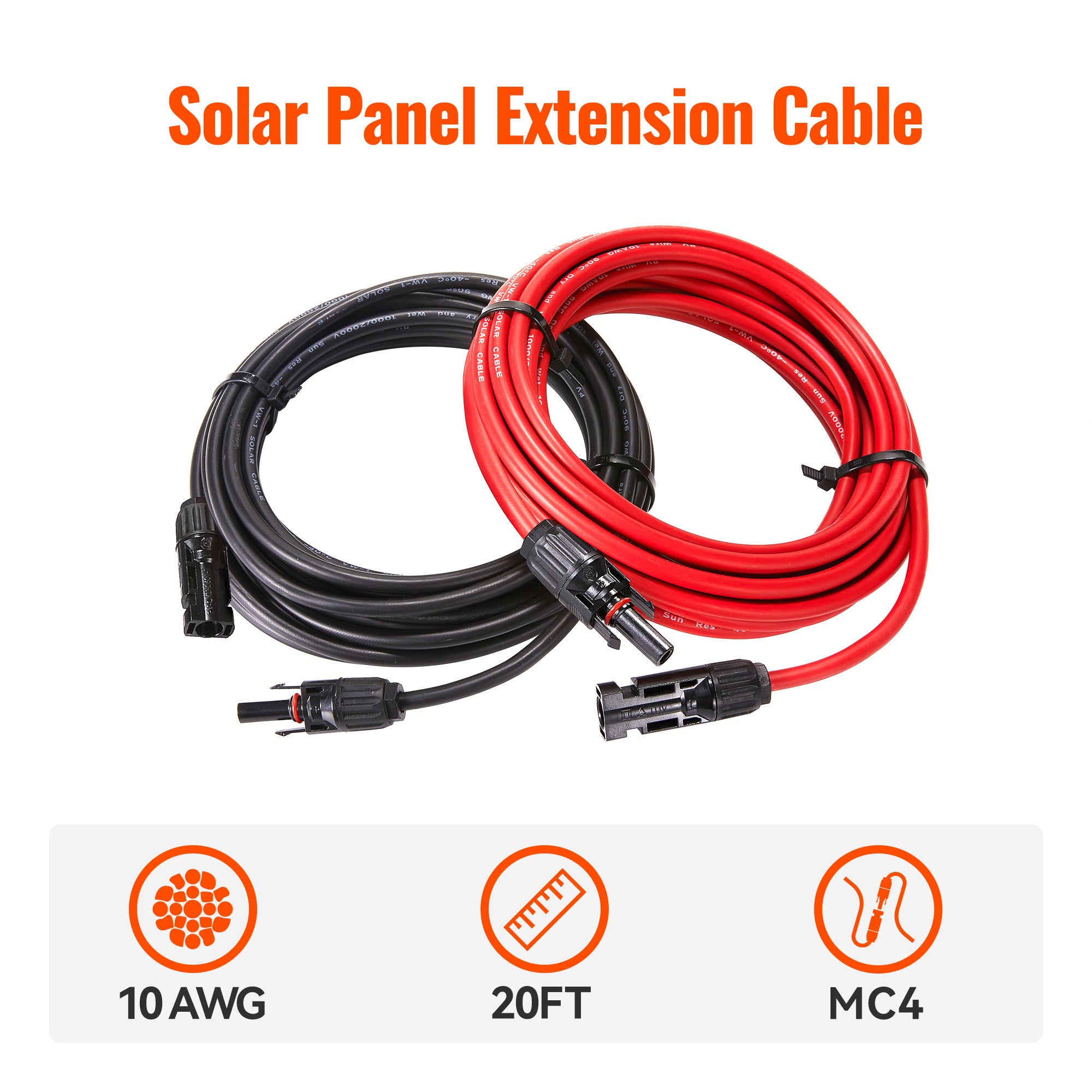 10 Gauge Solar Panel Extension Cable with Male and Female Solar