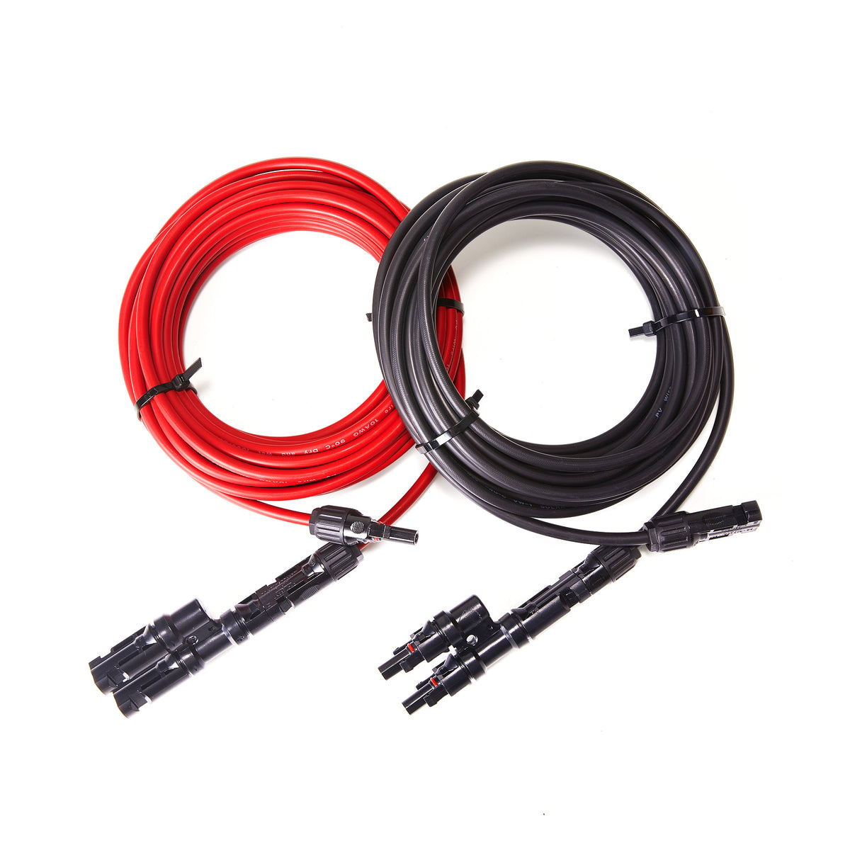 10 Gauge Solar Panel Extension Cable with Male and Female Solar Connector Ends and Parallel Connectors | Pair of 10AWG Red and Black Extension Wire and Parallel Connectors | Choose Cable Length: 30ft, 50ft - RICH SOLAR