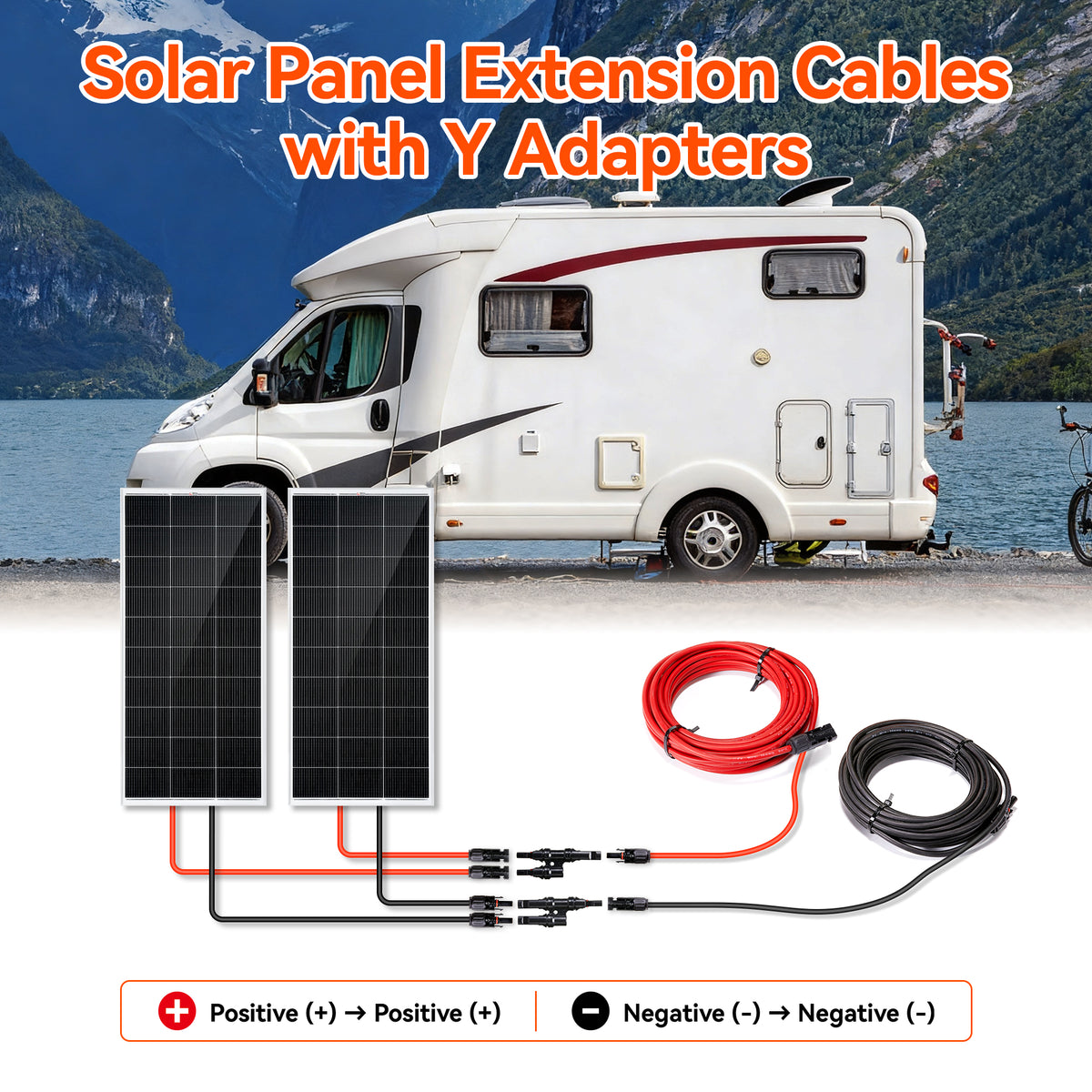 10 Gauge Solar Panel Extension Cable with Male and Female Solar Connector Ends and Parallel Connectors | Pair of 10AWG Red and Black Extension Wire and Parallel Connectors | Choose Cable Length: 30ft, 50ft