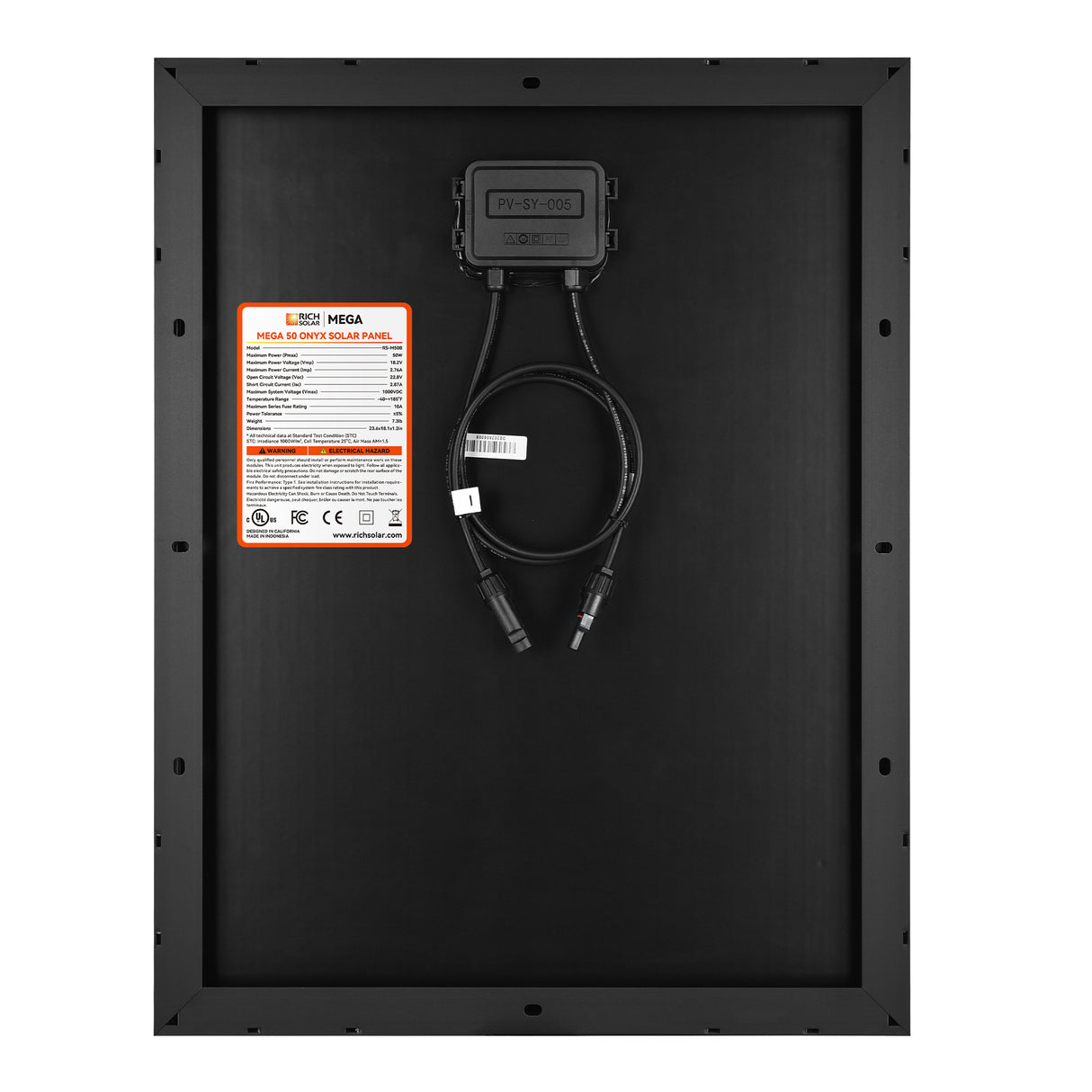 MEGA 50 ONYX| 50 Watt Solar Panel | Compact 12V Off-Grid Solar Panel for Boats, Vans, Trailers | 25-Year Output Warranty - RICH SOLAR