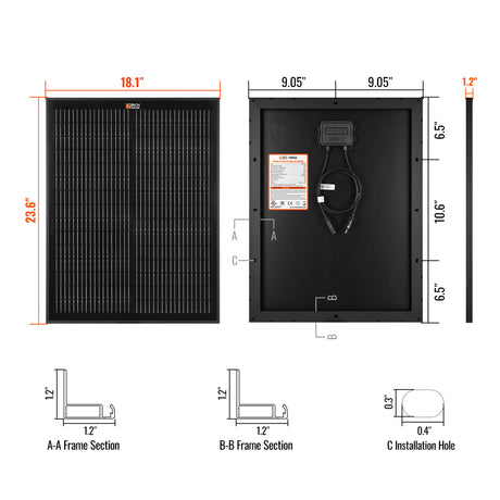 MEGA 50 ONYX| 50 Watt Solar Panel | Compact 12V Off-Grid Solar Panel for Boats, Vans, Trailers | 25-Year Output Warranty - RICH SOLAR