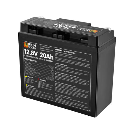 12V 20Ah LiFePO₄ Battery | 256Wh Lithium Battery, 3,000+ Cycles | for RV, Solar, Off-Grid, Marine & Backup - RICH SOLAR