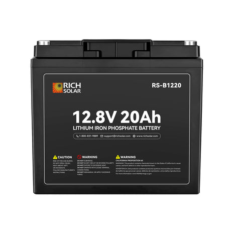 12V 20Ah LiFePO₄ Battery | 256Wh Lithium Battery, 3,000+ Cycles | for RV, Solar, Off-Grid, Marine & Backup - RICH SOLAR