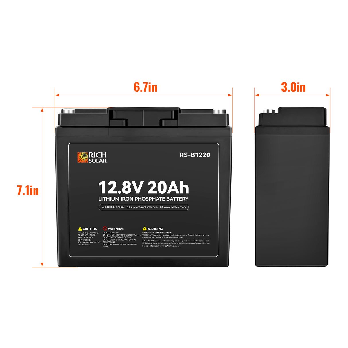 12V 20Ah LiFePO₄ Battery | 256Wh Lithium Battery, 3,000+ Cycles | for RV, Solar, Off-Grid, Marine & Backup - RICH SOLAR