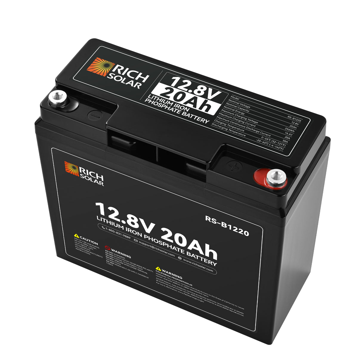12V 20Ah LiFePO₄ Battery | 256Wh Lithium Battery, 3,000+ Cycles | for RV, Solar, Off-Grid, Marine & Backup - RICH SOLAR