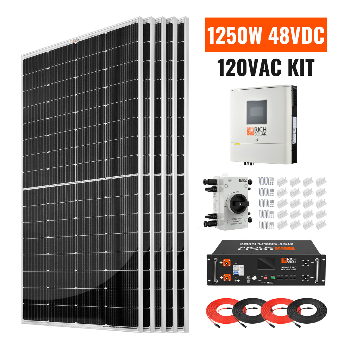 1250W 48VDC-120VAC Solar Kit