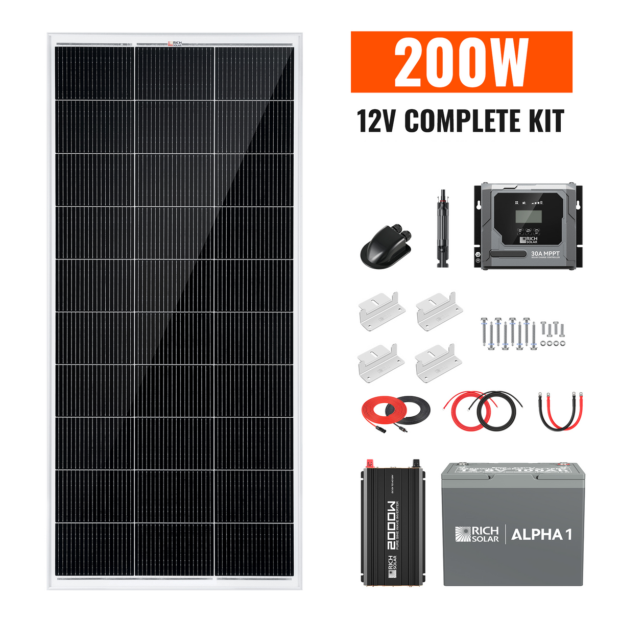 Complete 200W Solar Kit with Battery & Inverter | Off-Grid Solar Power System for RVs, Vans, Cabins & Backup Power | Complete Energy Solution - RICH SOLAR