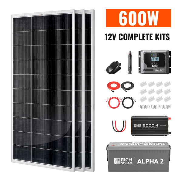 Complete 600W Solar Kit with Battery & Inverter | Off-Grid Solar Power System for RVs, Vans, Cabins & Backup Power | Complete Energy Solution