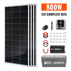 Complete 800W Solar Kit with Battery & Inverter | Off-Grid Solar Power System for RVs, Vans, Cabins & Backup Power | Complete Energy Solution - RICH SOLAR