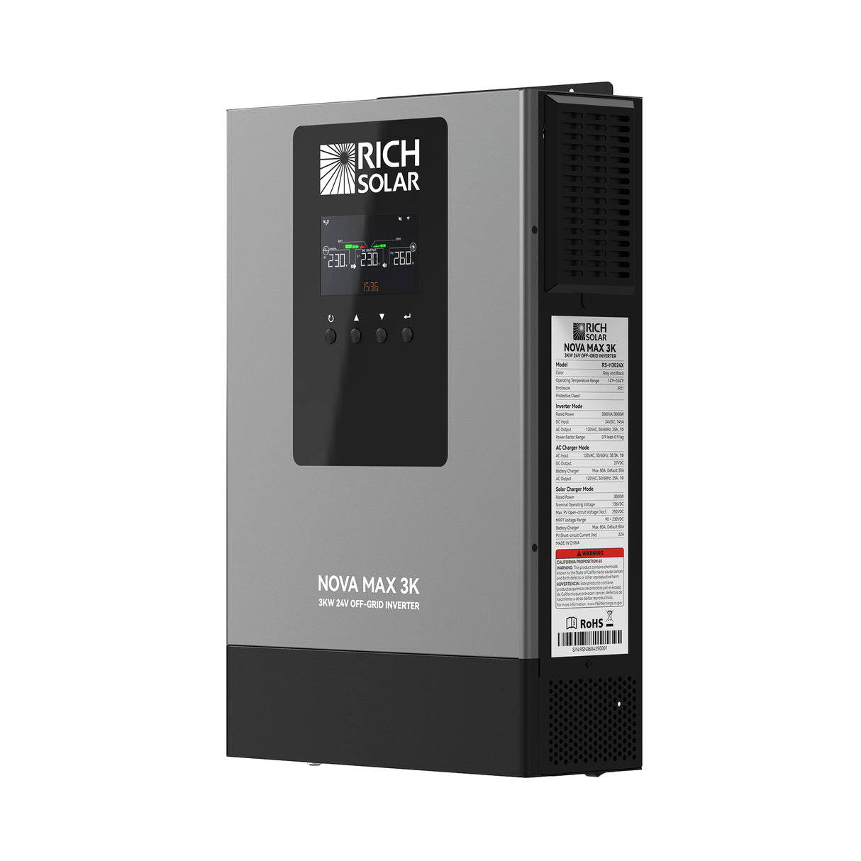 NOVA MAX 3K | 24V 3000W Off-Grid Hybrid Inverter | Pure Sine Wave Power for RVs, Campers, Vans, Trailers, Boats & Off-Grid Systems - RICH SOLAR
