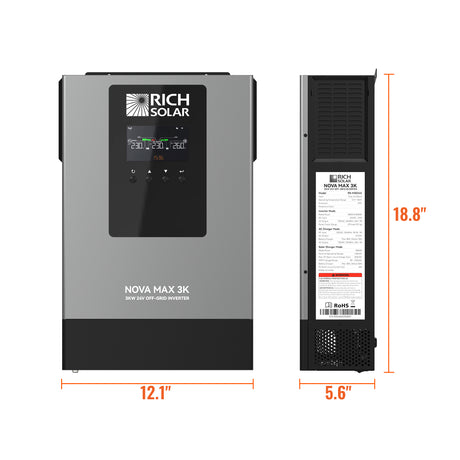 NOVA MAX 3K | 24V 3000W Off-Grid Hybrid Inverter | Pure Sine Wave Power for RVs, Campers, Vans, Trailers, Boats & Off-Grid Systems - RICH SOLAR