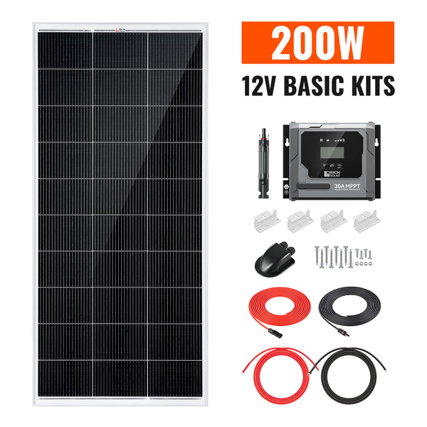 Basic 200 Watt Solar Kit | Solar Panel & Charge Controller Kit for RVs, Vans & Off-Grid Applications | Expandable Solar Charging