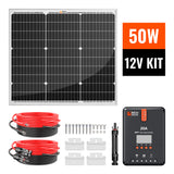 50 Watt Solar Kit | Includes 50W Solar Panel + 20A MPPT Solar Controller + Wires and Brackets | DIY Complete Solar Kit without Batteries