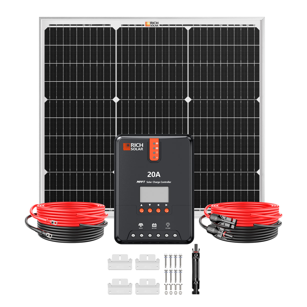 50 Watt Solar Kit | Includes 50W Solar Panel + 20A MPPT Solar Controller + Wires and Brackets | DIY Complete Solar Kit without Batteries