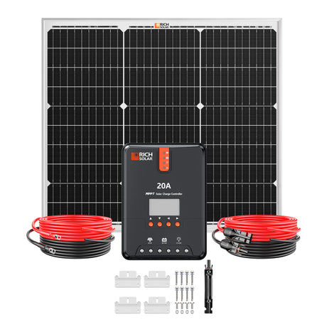 50 Watt Solar Kit | Includes 50W Solar Panel + 20A MPPT Solar Controller + Wires and Brackets | DIY Complete Solar Kit without Batteries - RICH SOLAR