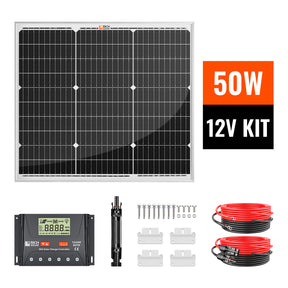 50 Watt Solar Kit | Includes 50W Solar Panel + 30A PWM Solar Controller + Wires and Brackets | DIY Complete Solar Kit without Batteries - RICH SOLAR