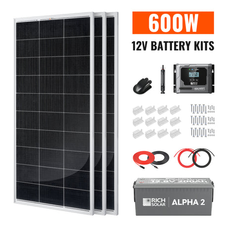 600W Solar Kit with Battery | Solar + Energy Storage Kit for RVs, Vans & Off-Grid Applications | Expandable Solar Power - RICH SOLAR