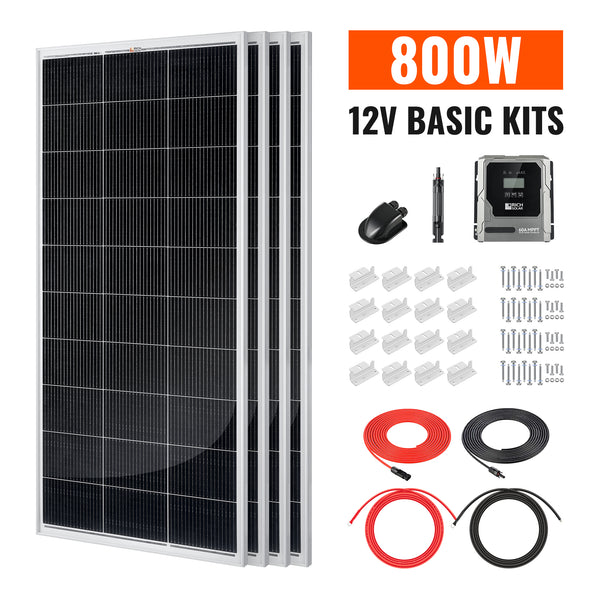 Basic 800 Watt Solar Kit | Solar Panel & Charge Controller Kit for RVs, Vans & Off-Grid Applications | Expandable Solar Charging