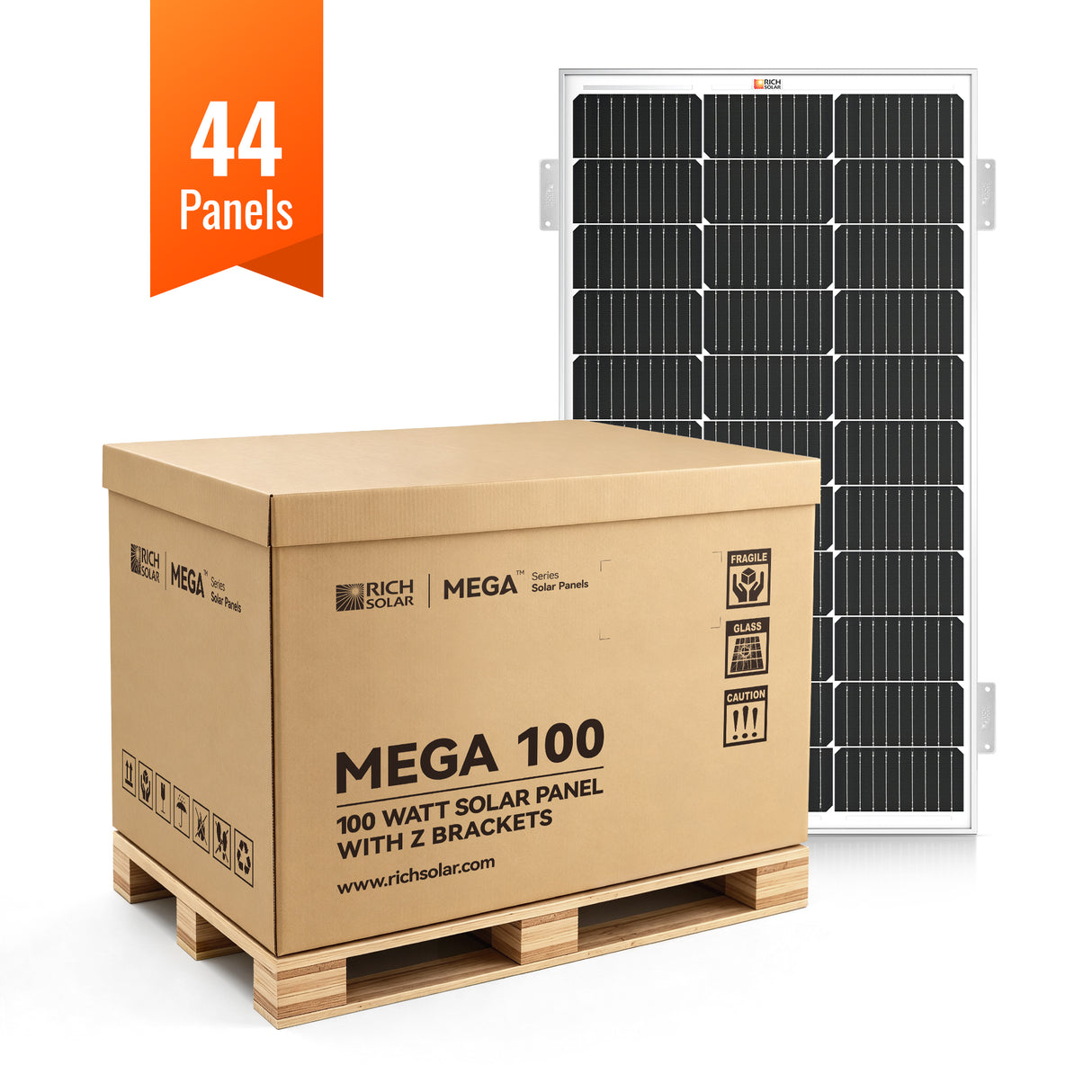 MEGA 100 WITH 3/4" Z BRACKETS | 12V 100W Solar Panel for RV, Boat, Cabins | 22.6% Efficiency, 25-Year Warranty | Pallet Orders Only (44PCS) - RICH SOLAR