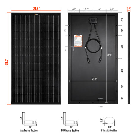 MEGA 100 | 100 Watt Solar Panel | Premier 12V Off-Grid Solar Panel for Vans, Campers, Boats | 25-Year Output Warranty | UL Certified - RICH SOLAR