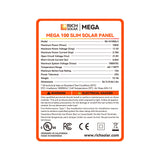 MEGA 100 SLIM 2025 | 100 Watt Slim Solar Panel | Compact 12V Off-Grid Narrow Solar Panel for Campers, Overlanders, Boats | 25-Year Output Warranty | UL Certified