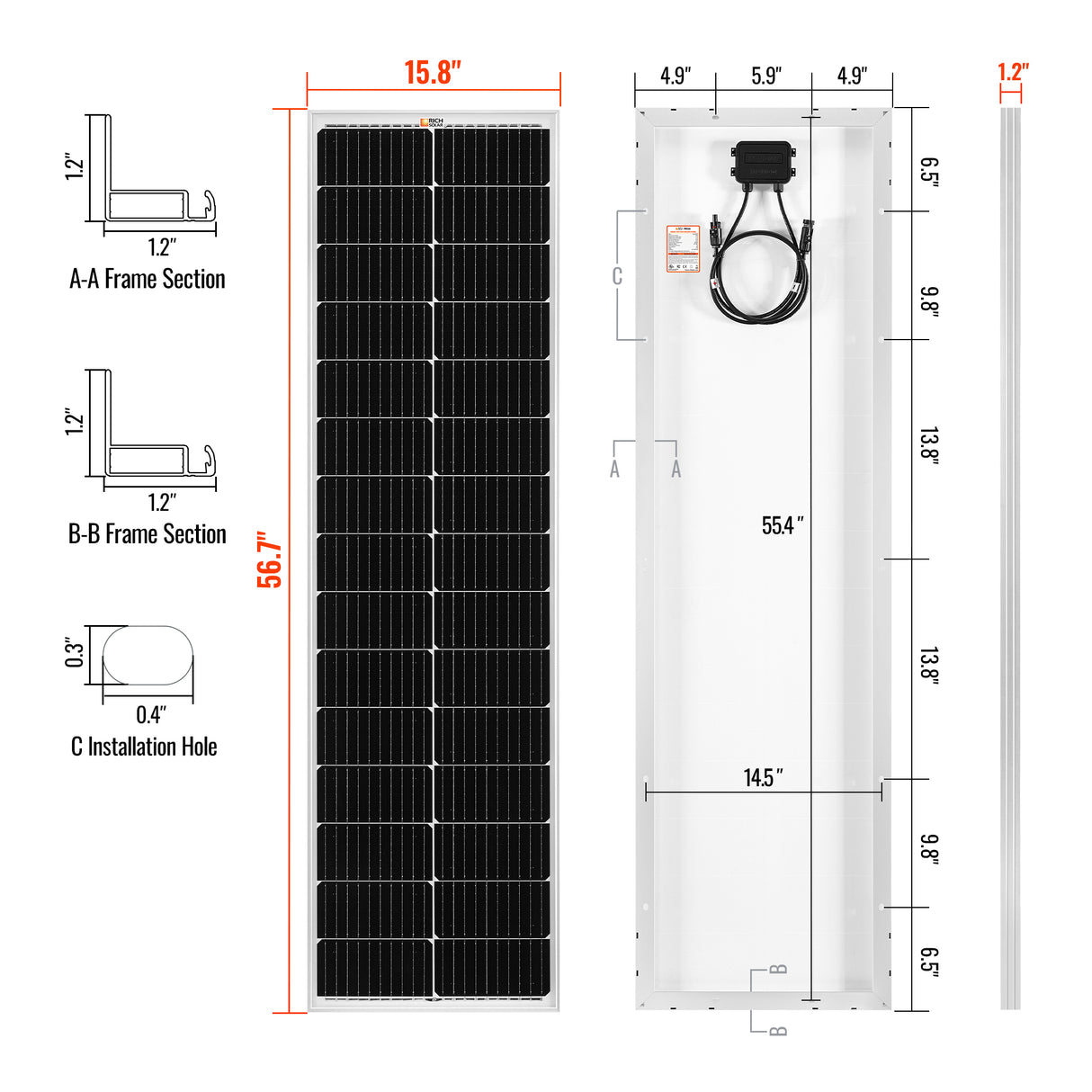 MEGA 100 SLIM 2025 | 100 Watt Slim Solar Panel | Compact 12V Off-Grid Narrow Solar Panel for Campers, Overlanders, Boats | 25-Year Output Warranty | UL Certified
