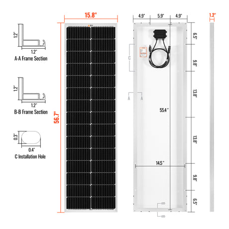 MEGA 100 SLIM SLX | 100 Watt Slim Solar Panel | Compact 12V Off-Grid Narrow Solar Panel for Campers, Overlanders, Boats | 25-Year Output Warranty | UL Certified - RICH SOLAR