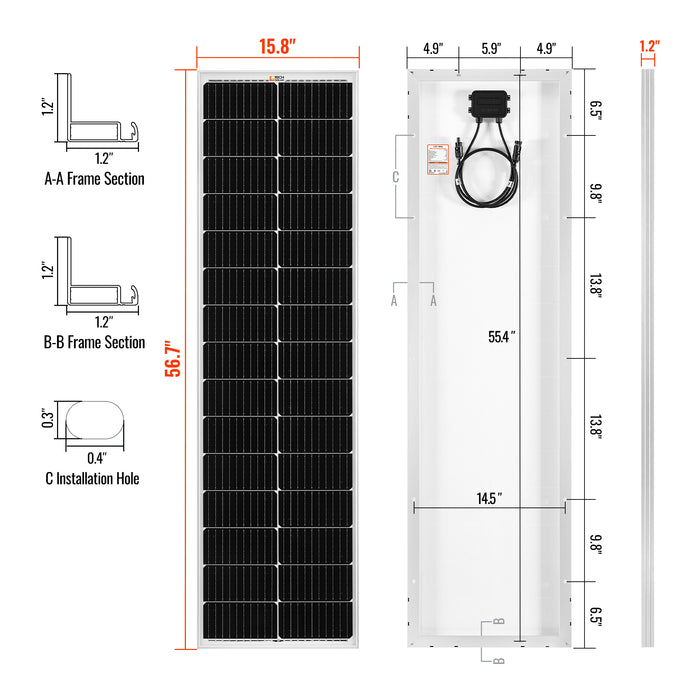 Rich Solar MEGA 100 SLIM SLX narrow profile RV roof van rooftop installation