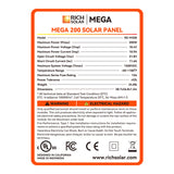 MEGA 200 | 200 Watt Solar Panel | Premier 12V Off-Grid Solar Panel for RVs Cabins, Boats | 25-Year Output Warranty | UL Certified