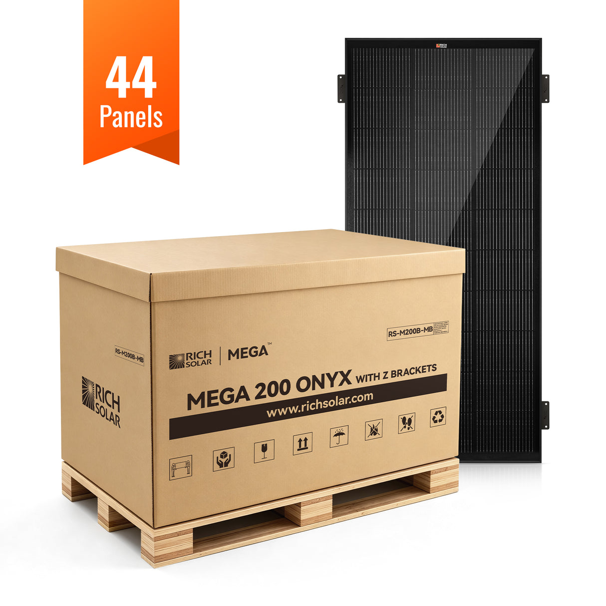 MEGA 200  ONYX WITH 3/4" Z BRACKETS | 12V 200W Solar Panel for RV, Boat, Cabins | 25.3% Efficiency, 25-Year Warranty | Pallet Orders Only (22/44/66 PCS) - RICH SOLAR