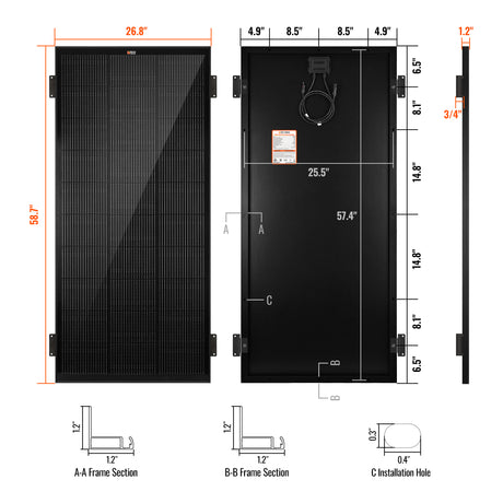 MEGA 200  ONYX WITH 3/4" Z BRACKETS | 12V 200W Solar Panel for RV, Boat, Cabins | 25.3% Efficiency, 25-Year Warranty | Pallet Orders Only (22/44/66 PCS) - RICH SOLAR