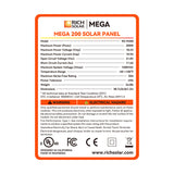 MEGA 200 | 200 Watt Solar Panel | Premier 12V Off-Grid Solar Panel for RVs Cabins, Boats | 25-Year Output Warranty | UL Certified