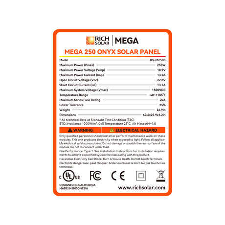MEGA 250 | 250 Watt Solar Panel | Premier 12V Off-Grid Solar Panel for RVs, Vans, Boats | 25-Year Output Warranty | UL Certified - RICH SOLAR