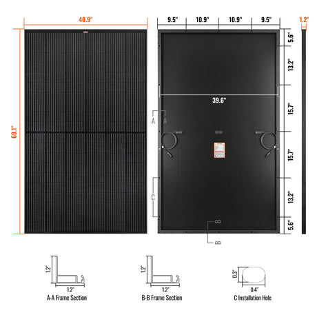 MEGA 370 PRO ONYX | 370 Watt Solar Panel | 24V Off-Grid Solar Panel for Residential, Commercial, Agriculture | 25-Year Output Warranty - RICH SOLAR