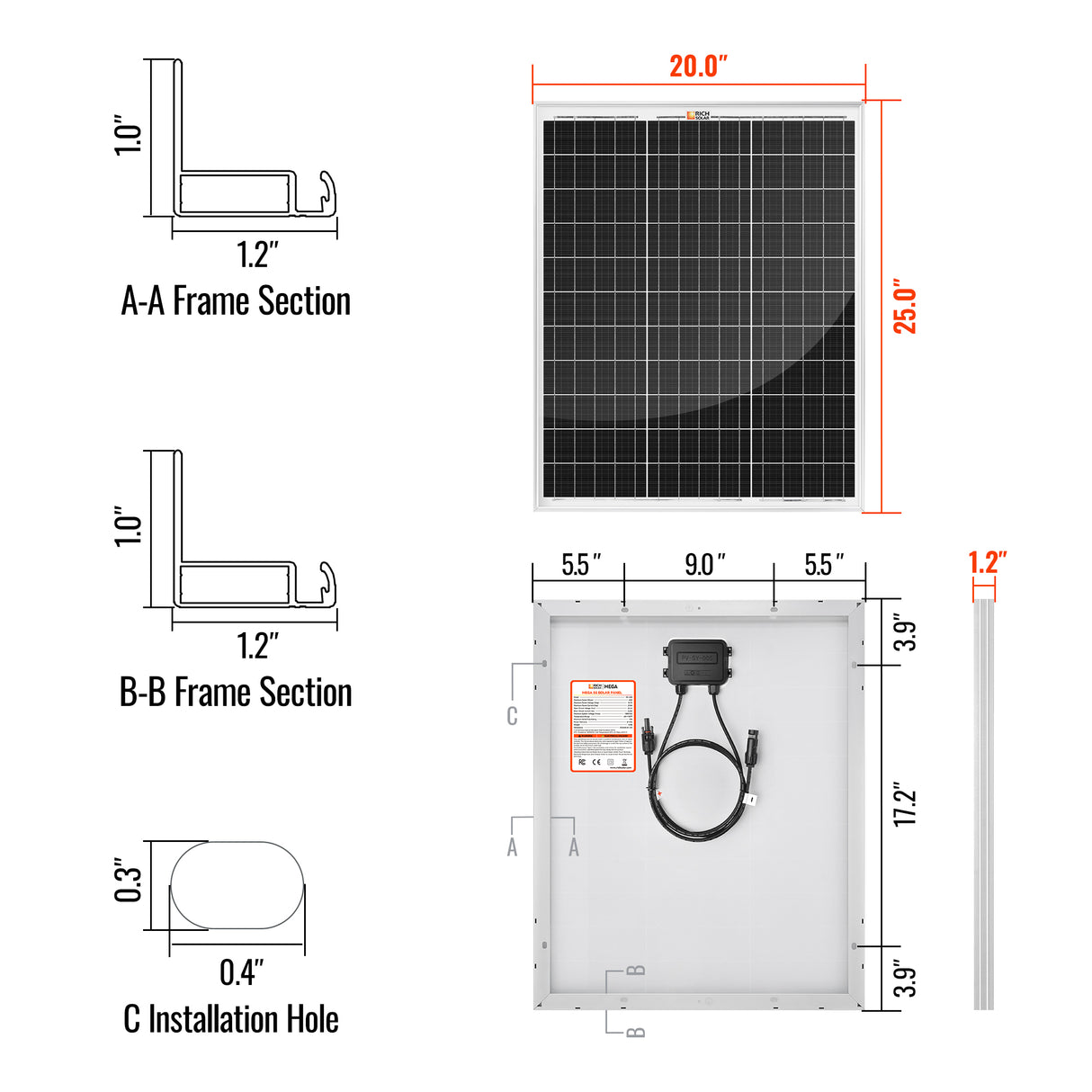 MEGA 55 | 55 Watt Solar Panel | Compact 12V Off-Grid Solar Panel for Boats, Vans, Trailers | 25-Year Output Warranty | UL Certified - RICH SOLAR