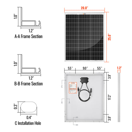 MEGA 55 | 55 Watt Solar Panel | Compact 12V Off-Grid Solar Panel for Boats, Vans, Trailers | 25-Year Output Warranty | UL Certified - RICH SOLAR