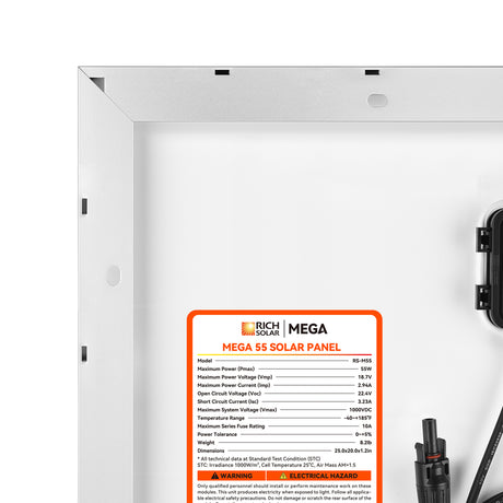 MEGA 55 | 55 Watt Solar Panel | Compact 12V Off-Grid Solar Panel for Boats, Vans, Trailers | 25-Year Output Warranty | UL Certified - RICH SOLAR