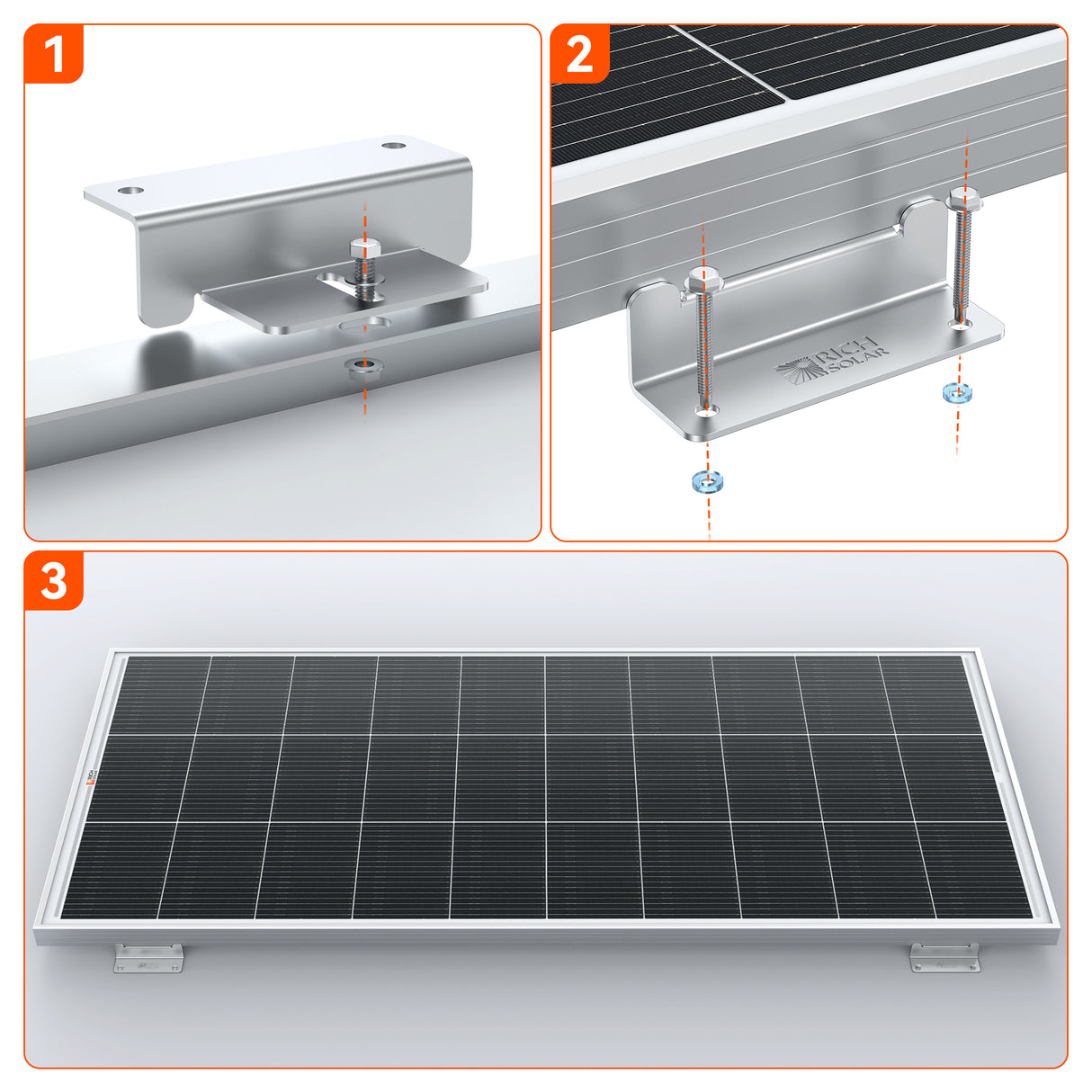 MEGA 200 WITH 2" BRACKETS | 12V 200W Solar Panel for RV, Boat, Cabins | 24.8% Efficiency, 25-Year Warranty | PALLET ORDER ONLY MOQ 44PCS - RICH SOLAR