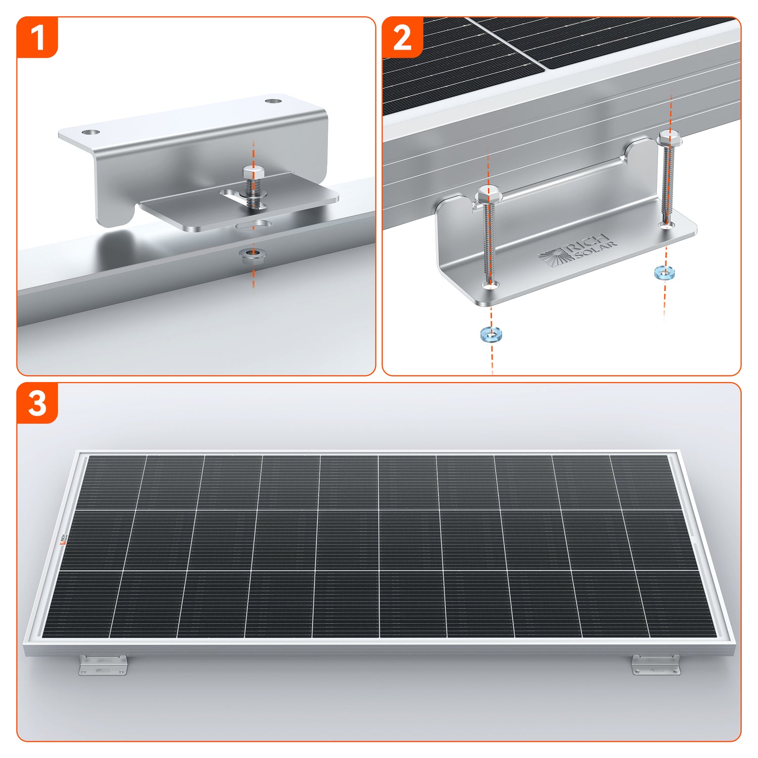 MEGA 200 WITH 2" BRACKETS | 12V 200W Solar Panel for RV, Boat, Cabins | 24.8% Efficiency, 25-Year Warranty | PALLET ORDER ONLY MOQ 44PCS - RICH SOLAR