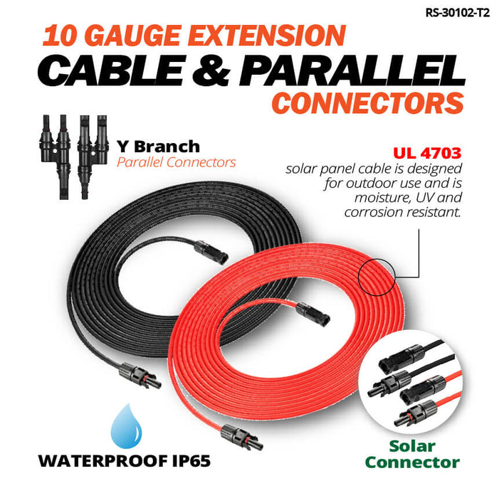 10 Gauge 50 Feet Solar Extension Cable and Parallel Connectors Features - RICH SOLAR