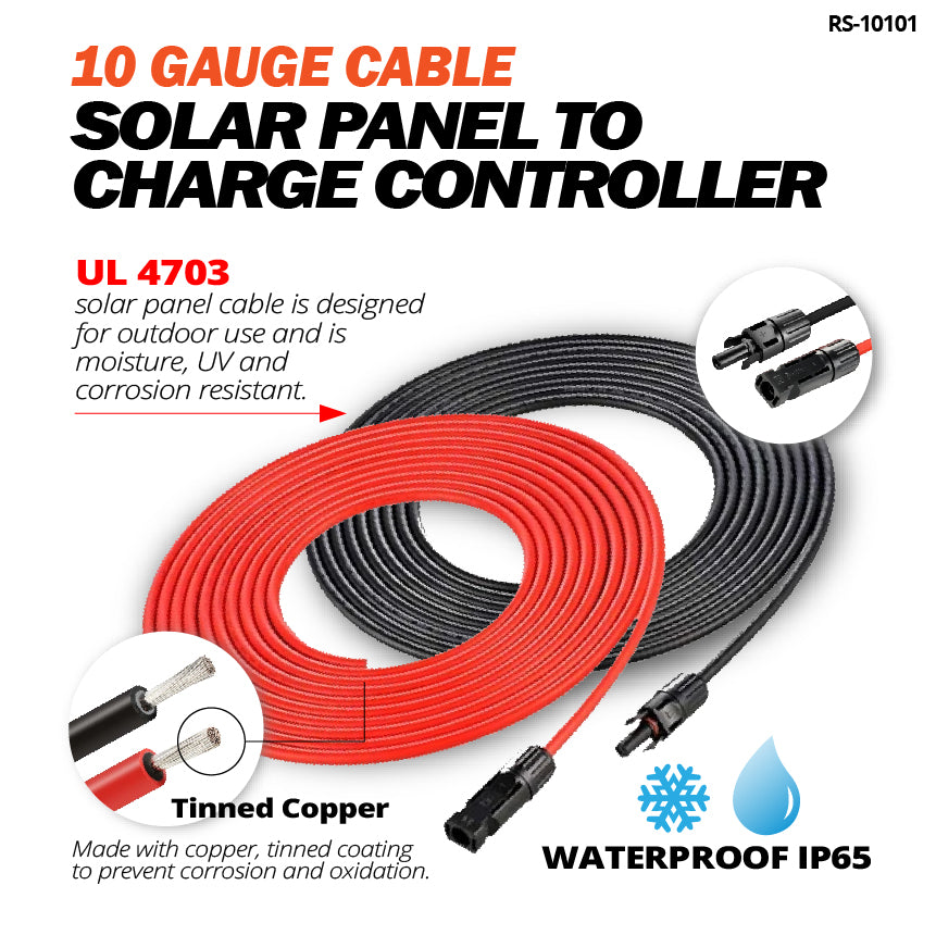 10 Gauge 20 Feet Cable Connect Solar Panel to Charge Controller - RICH SOLAR